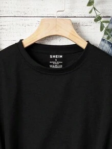 INAWLY Màu thuần Vòng cổ Ngắn tay Áo thun , Thích hợp Cho mùa hè Giải trí Mặc - màu đen - Xem 3