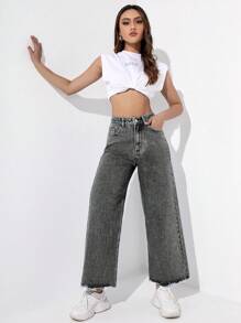SHEIN Unity 女士日常休闲直筒牛仔裤 - 淺灰色 - 查看 4