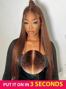 9*6 Wear&Go Chocolate Brown Pre Cut Lace Closure Wigs Pre Bleached Human Hair Straight Hair 16-20inch 180% Density Put&Go Glueless Lace Front Wigs Pre Plucked For Women - S4 - View 2
