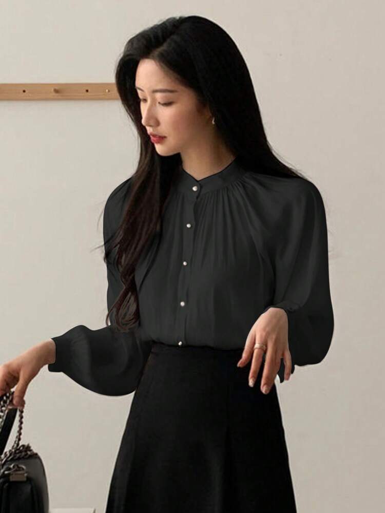 Fashionable Ladies' Spring/Autumn Casual Solid Color Commuting Shirt,Fall Women Clothes Long Sleeve Top