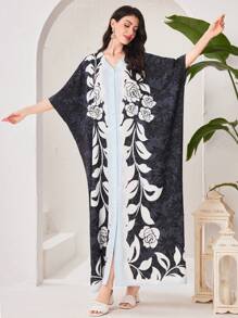 Al Najma Women's Elegant Printed Traditional Long Cheongsam Dress With Buttons Kaftan Jalabiya Dress - Multicolor - View 4