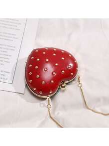 Bolso de hombro/bandolera de PU con diseño de fresa en forma de corazón lindo y de moda para niñas, regalo perfecto para una cita o el Día de San Valentín