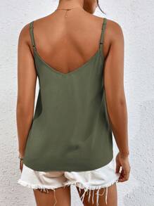 SHEIN Frenchy Contrast Lace Cami Top   Commute Minimalist Office Old Money  Simple Summer Green Casual Christmas - Dark Green - View 2