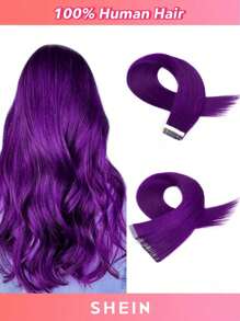 20 piezas Extensiones de cabello humano con cinta de color púrpura recto de 14-22 pulgadas, extensiones de cabello Remy de 50G de color púrpura, extensiones de cabello con cinta - SPurple - Ver 1