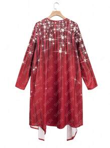 EMERY ROSE Plus Size Women's Sparkly Printed Open Front Jacket