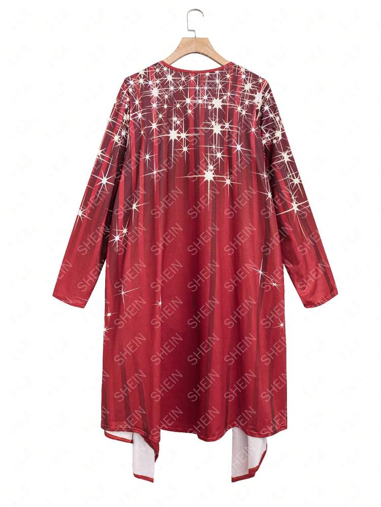 Plus Size Women's Sparkly Printed Open Front Jacket