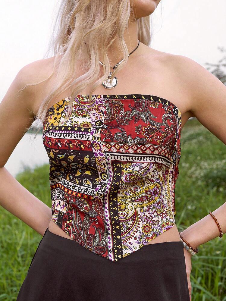 Casual Paisley Print Summer Tube Top