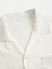 Nam Chất rắn Vá Túi Áo sơ mi - trắng - Xem 3