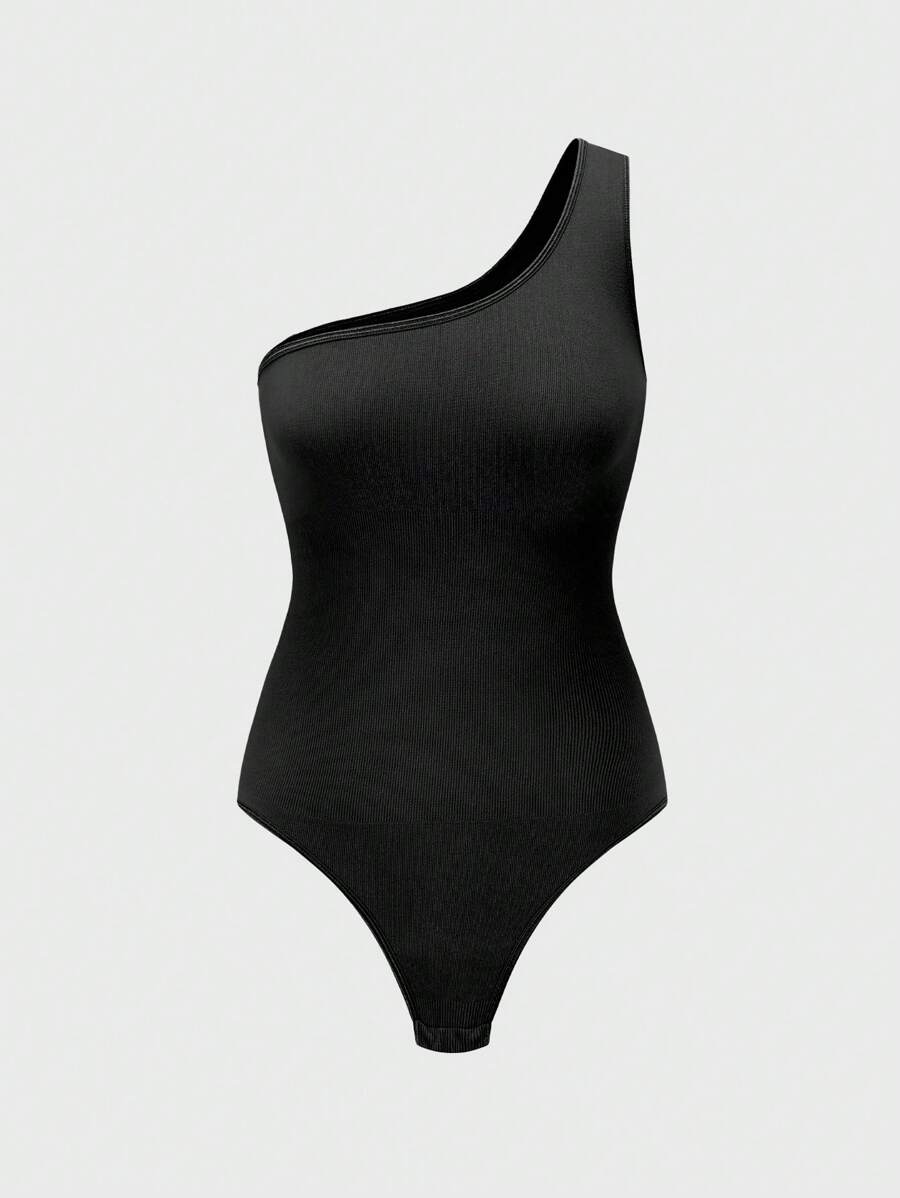 Plain One Shoulder Shapewear Bodysuit SHEIN USA