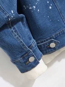 Manfinity Homme 男士簡約日常休閒牛仔夾克，附有破損效果 - 藍色 - 查看 3