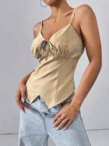 SHEIN Essnce 春季上衣,衣服,夏季吊帶背心,夏季上衣,女式夏季休閒不對稱下擺繫帶吊帶背心上衣 - 黑色 - 查看 3