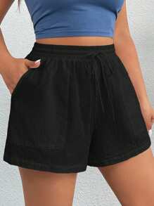 SHEIN EZwear Talla Grande Tejido Deportivo Shorts Para Mujer