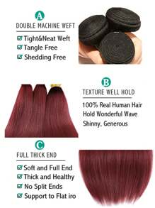 3Pcs Burgundy Bundles Colored Human Hair Ombre Bundles 1B/burg 100% Unprocessed 2 Tone Ombre 3 Bundles Human Straight Hair Extension for Women
