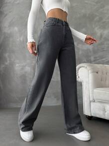 EURMUSE Của phụ nữ quần ống rộng Quần jean - Xám - Xem 5