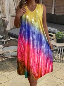 Maweii Kích thước lớn Bóng Nhuộm buộc In Váy không tay Cho mùa hè - Nhiều màu - Xem 5