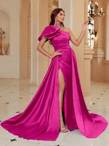 SHEIN Belle Đầm dạ hội dài có chi tiết thắt nơ thanh lịch dành cho nữ - Màu Hồng Tươi - Xem 9