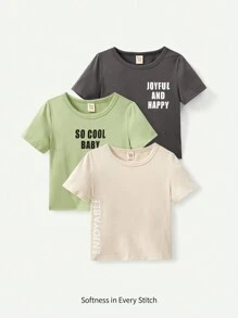 Cozy Pixies 3pcs Newborn Baby Boys' Soft Knitted Alphabet Pattern Round Neck T-Shirt - Multicolor - View 1