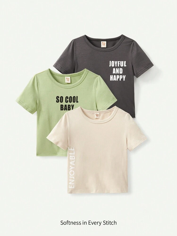 3pcs Newborn Baby Boys' Soft Knitted Alphabet Pattern Round Neck T-Shirt