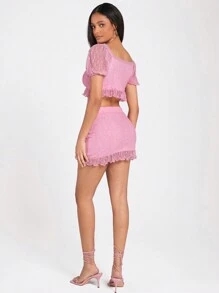 Forever 21 Casual Summer Crop Top With Ruffle Hem And Sweetheart Neckline, Paired With A Bodycon Skirt - Pink - View 2