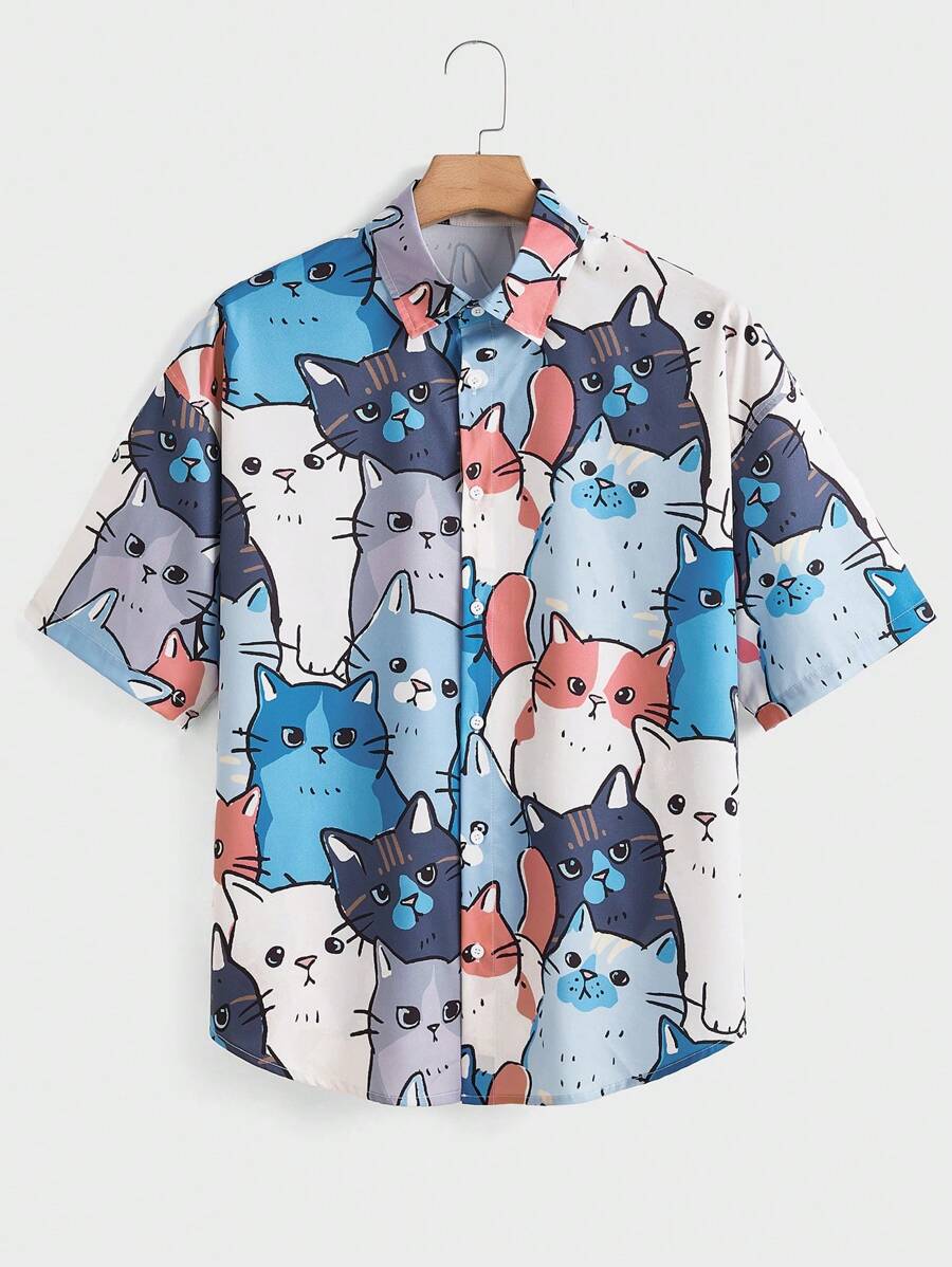 Manfinity RebelGame Nam Đồ họa Hoạt hình Áo sơ mi Oversized - Màu xanh lam - Xem 1