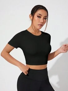 SHEIN Sport Studio Top canotta sportiva con schiena aperta, top da allenamento monocolore