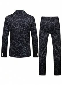 Manfinity AFTRDRK Men's Full Printed Long-Sleeved Suit Jacket And Trousers Set - Black - View 2