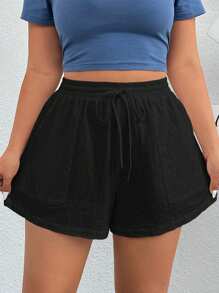 SHEIN EZwear Talla Grande Tejido Deportivo Shorts Para Mujer