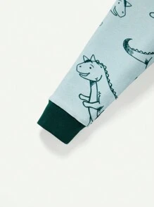 Cozy Pixies Baby Boy Snug Fit Pajama Set With Cartoon Dinosaur/Animal Graphic, Color Block Pullover And Long Pants - Blue - View 9