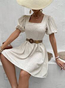 Chiquease French Style Leisure Lantern Sleeve Dress - Apricot - View 6