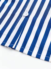 SHEIN 女式度假條紋長袖鈕扣前襯衫連衣裙