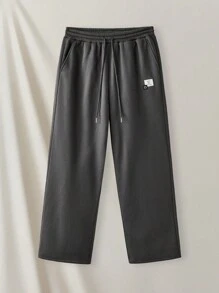 Manfinity RebelGame 男士針織束口腰運動長褲,帶有字母徽章 - 深灰色 - 查看 1