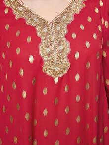 SHEIN Vestido casual largo con mangas acampanadas y ribetes de encaje de parches metálicos para niña adolescente - Rojo - Ver 3