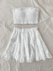 Soleia Women's 2pcs Frill Edge Wrap Crop Top And A-Line Skirt Set - White - View 4