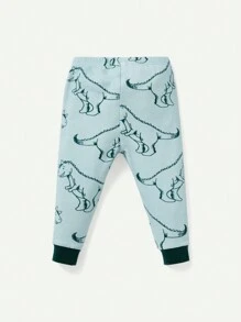 Cozy Pixies Baby Boy Snug Fit Pajama Set With Cartoon Dinosaur/Animal Graphic, Color Block Pullover And Long Pants - Blue - View 2