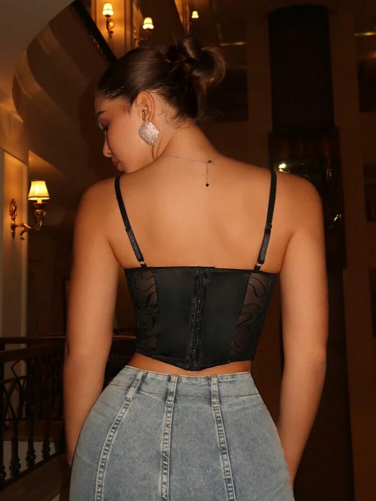 Sexy Embroidered Lace Bralette Camisole Top With Floral Lace Border For Date, Party, Nightclub, Music Festival Or Vacation