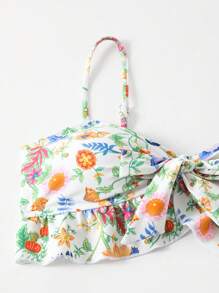 SHEIN Swim 女性夏季時尚雛菊花卉印花比基尼套裝，3件套裝 - 彩色 - 查看 5