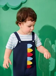 Baby Boys' Cute Dinosaur Shaped Striped Romper And Overalls Set, Suitable For Summer - Multicolor - View 4