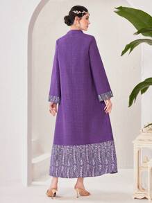 Divindia 女式款色塊拼接V領連衣裙 - 紫色 - 查看 2