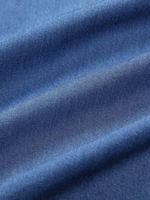 Teen Girl Basic Casual And Versatile Mid-Blue Washed Loose And Comfortable Denim Shirt Dress - Medium Wash - View 3