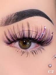 Ombre Lashes Glitter, Colorful Eyelashes, 1 Pair Faux Mink Fluffy Glitter Lashes Sequins Colored False Eyelashes For Party Makeup