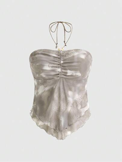 Hippie Damen modisches Sommer Spitzen Top mit asymmetrischem Saum und Trägerkragen