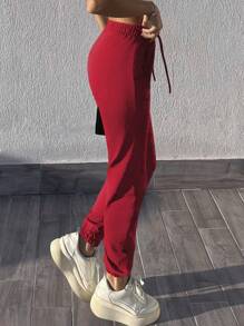 Cloudara Women's Drawstring Cuffed Jogger Pants - Red - View 6