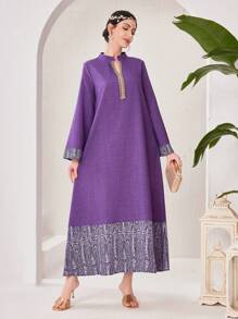 Divindia 女式款色塊拼接V領連衣裙 - 紫色 - 查看 8