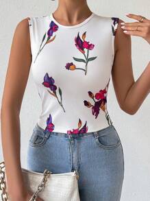 SHEIN LUNE 女士圆领印花休闲基本款日常 T 恤图案 T 恤女式上衣 - 彩色 - 查看 3