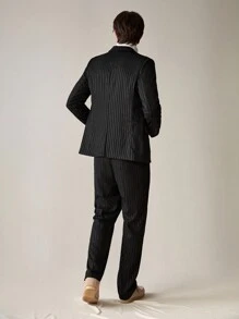 Manfinity VCAY Men's Casual Striped Two Piece Suit - Black - View 2