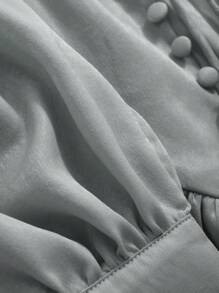 DAZY 女式春秋款方领褶饰腰带荷叶袖长裙 - 灰色 - 查看 6