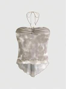 ROMWE Hippie Top a canotta con scollo alla halter, orlo asimmetrico in pizzo, alla moda per l'estate, da donna - Bianco - Visualizzare 2