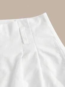 SHEIN BASICS Women's Fashionable White High Waist Straight Legged Cropped Trousers With Lining - White - View 8