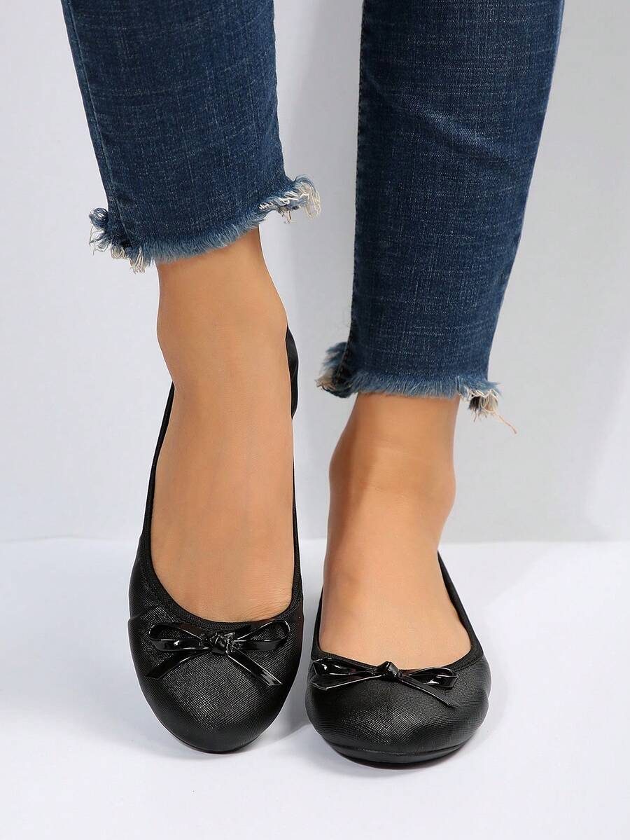 女性時尚舒適柔軟可摺疊交叉圖案黑色平底舞蹈鞋,適用於舞廳和攜帶方便 - 黑色 - 查看 1