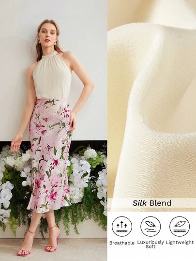 MOTF PREMIUM Blusa De Seda Con Cuello Halter, Plisado Y Plegado